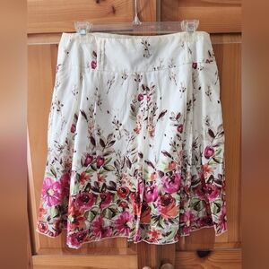 Floral A-Line Skirt with Pink and Cream Accents